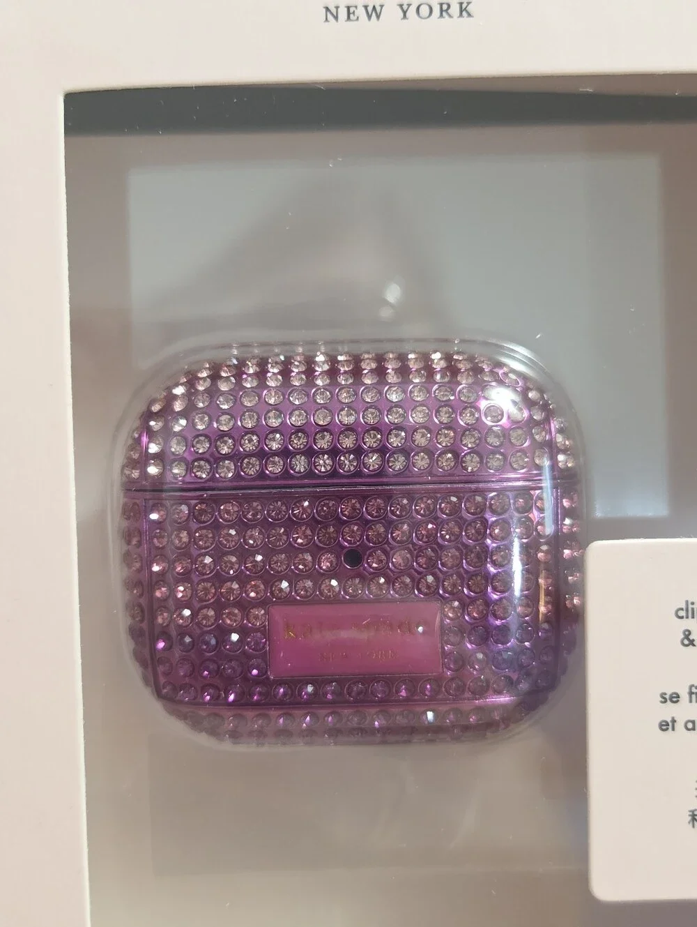 Kate Spade Gala Rhinestone Embossed Airpods Case, PINK NWT